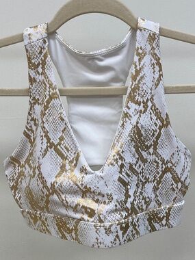 White & Gold Snake Print Sports Bra